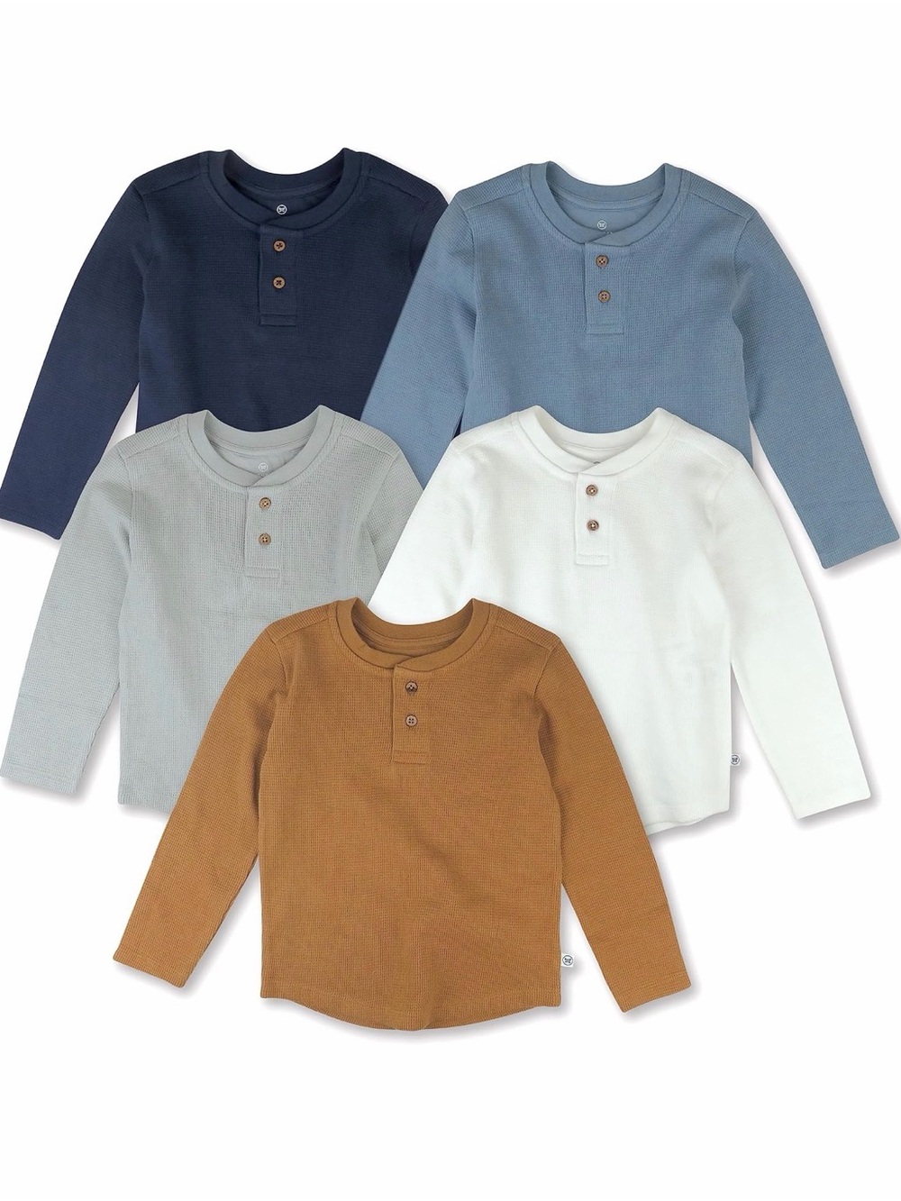 Honest Long Sleeve Henley 5 packSet — Navy, Blue, Oatmeal, White, Brown 2T